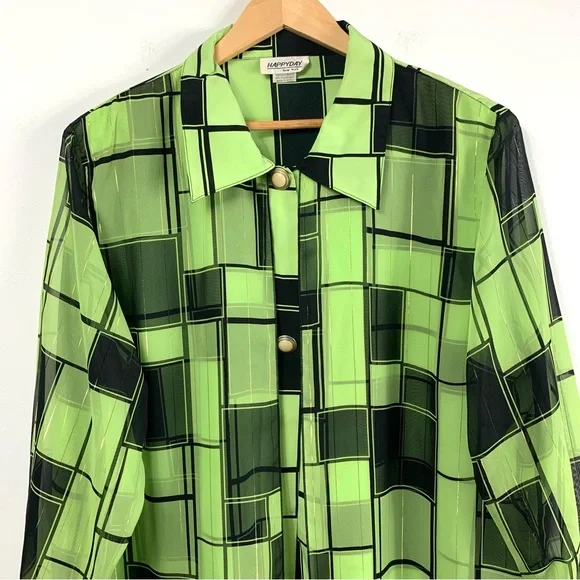Vintage Happy Day New York Green and Black Flowy Oversized Top - Picture 2 of 16